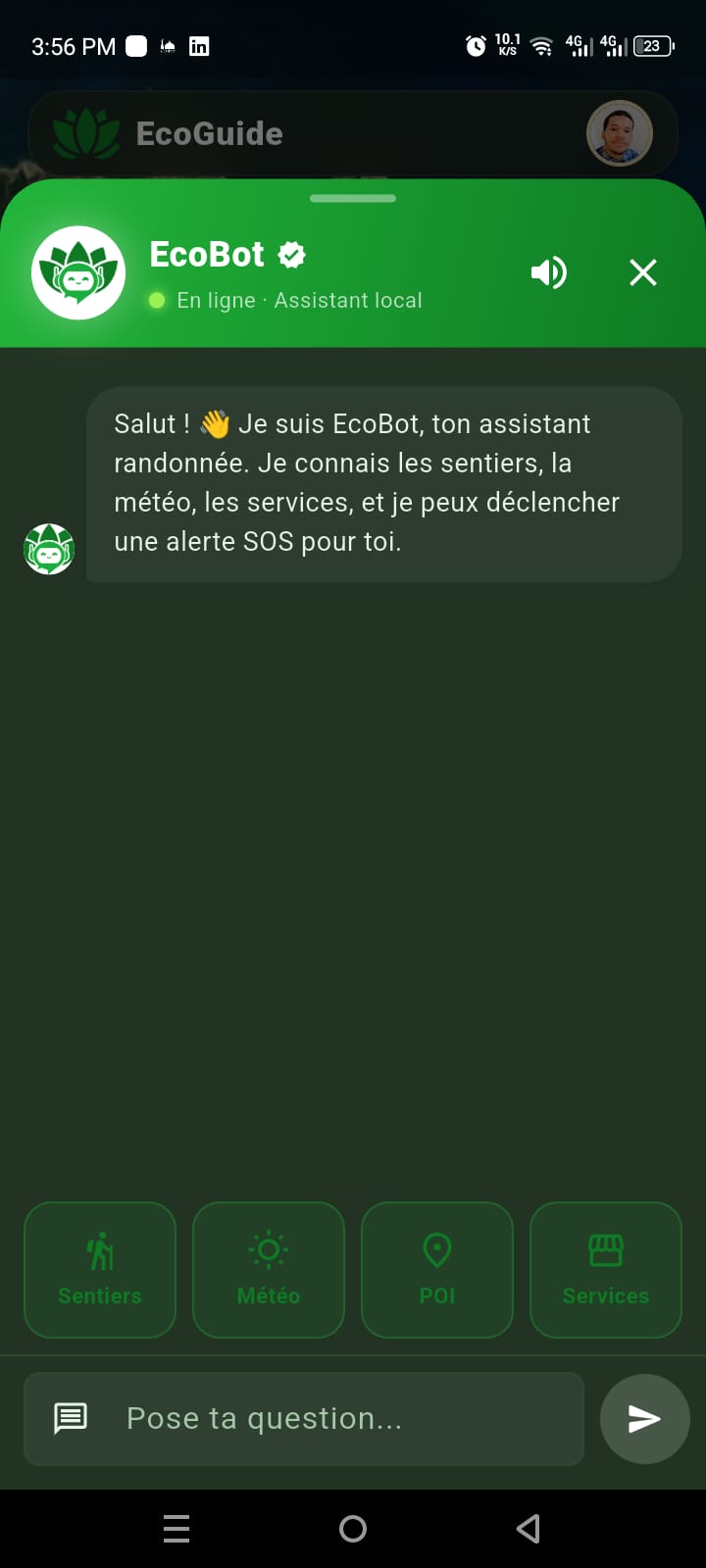 Assistant EcoBot répondant dans l'application